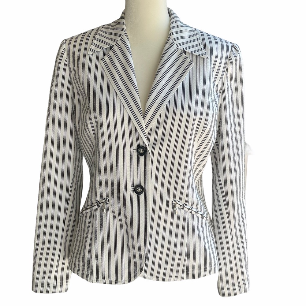 St John Sport Black White Stripe Seersucker Jacket